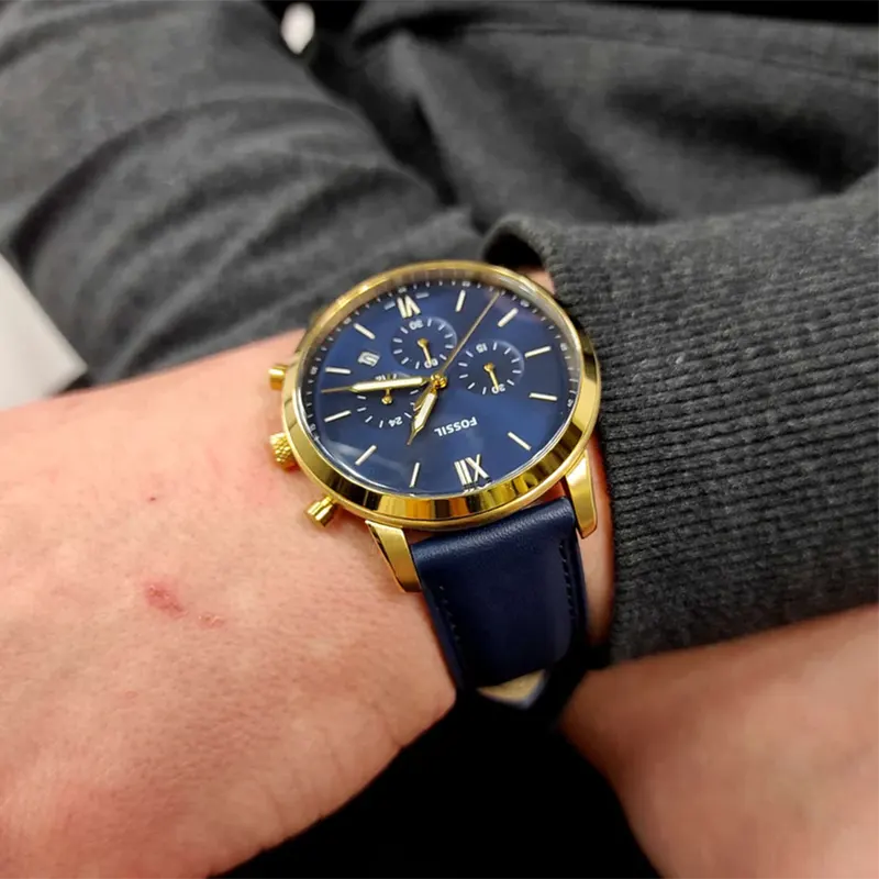 Fossil Neutra Chronograph Blue Dial Gold Bezel Men's Watch- FS5790